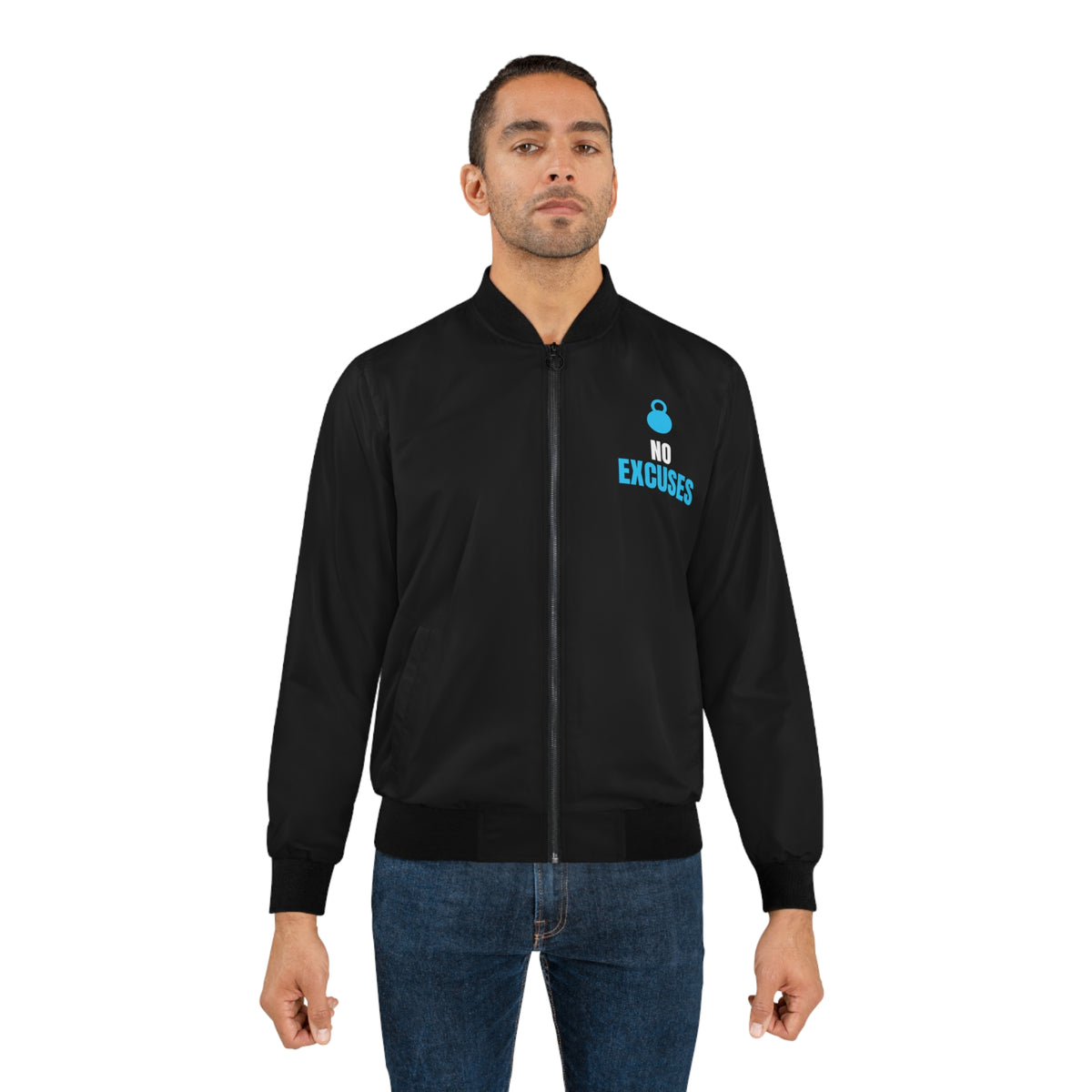 Men's No Excuses Bomber Jacket – Black Motivational Gym Jacket