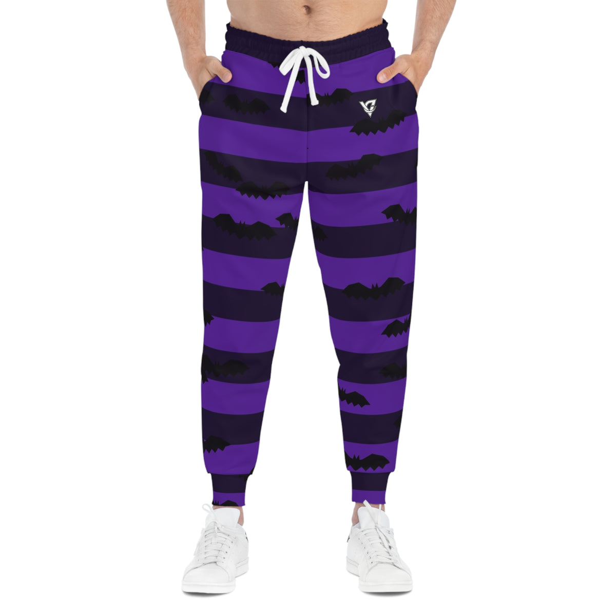 Halloween Witching Purple Bat Stripe Women's Joggers – All-Over Print Athletic Jogger Pants