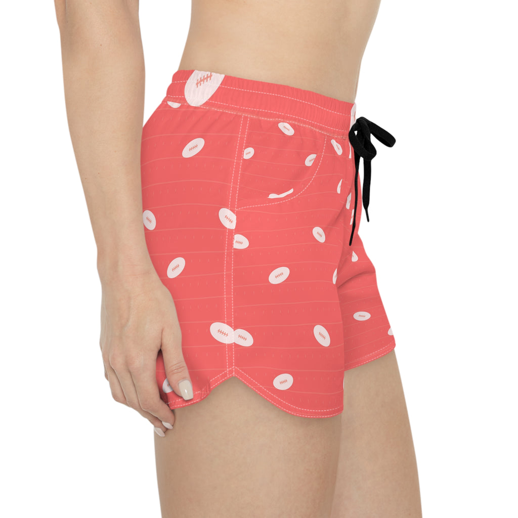 Football Hot Coral Gridiron Women's Athletic Shorts with Pockets