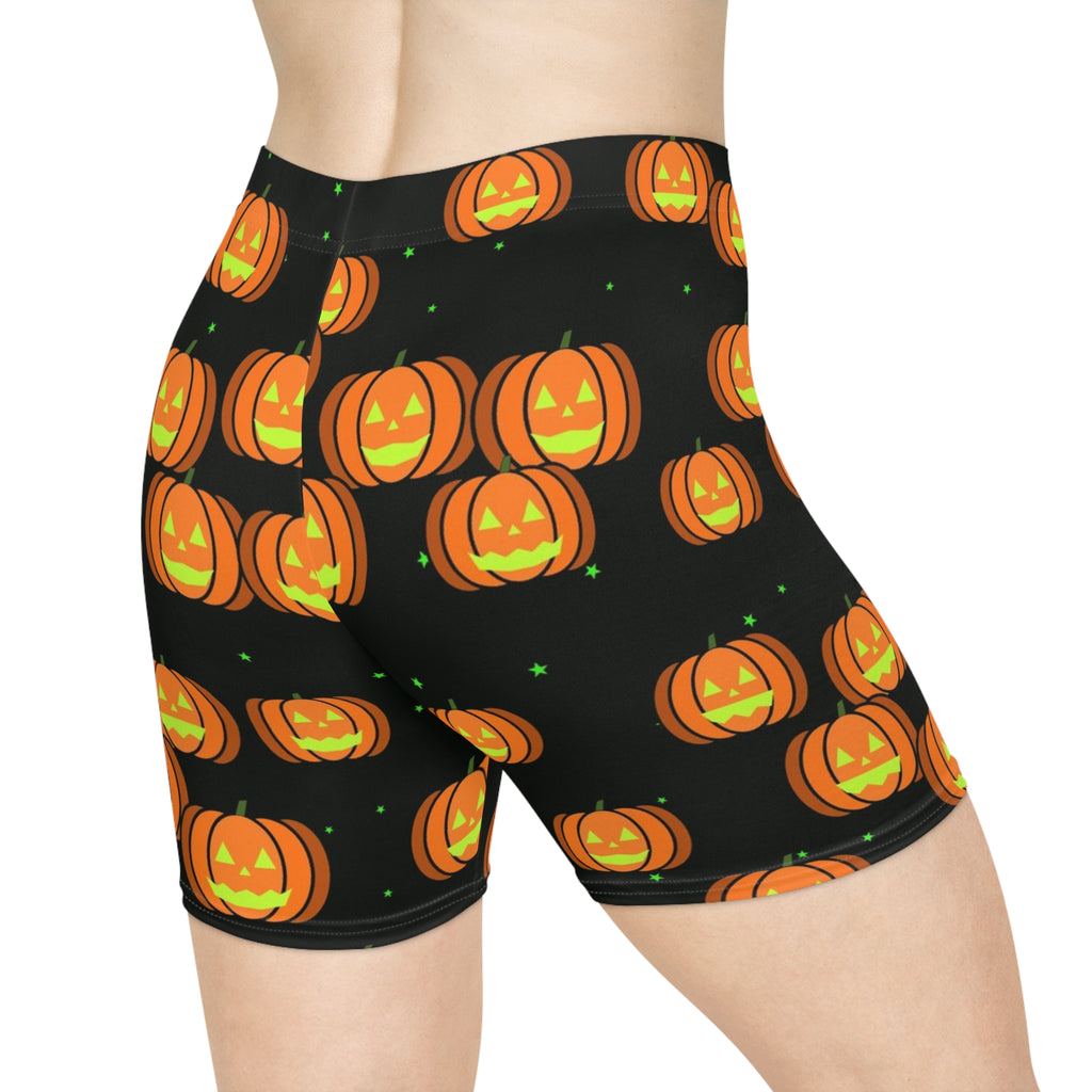 Halloween Toxic Slime Jack-O'-Lantern Women's Biker Shorts — High-Waist Workout Shorts