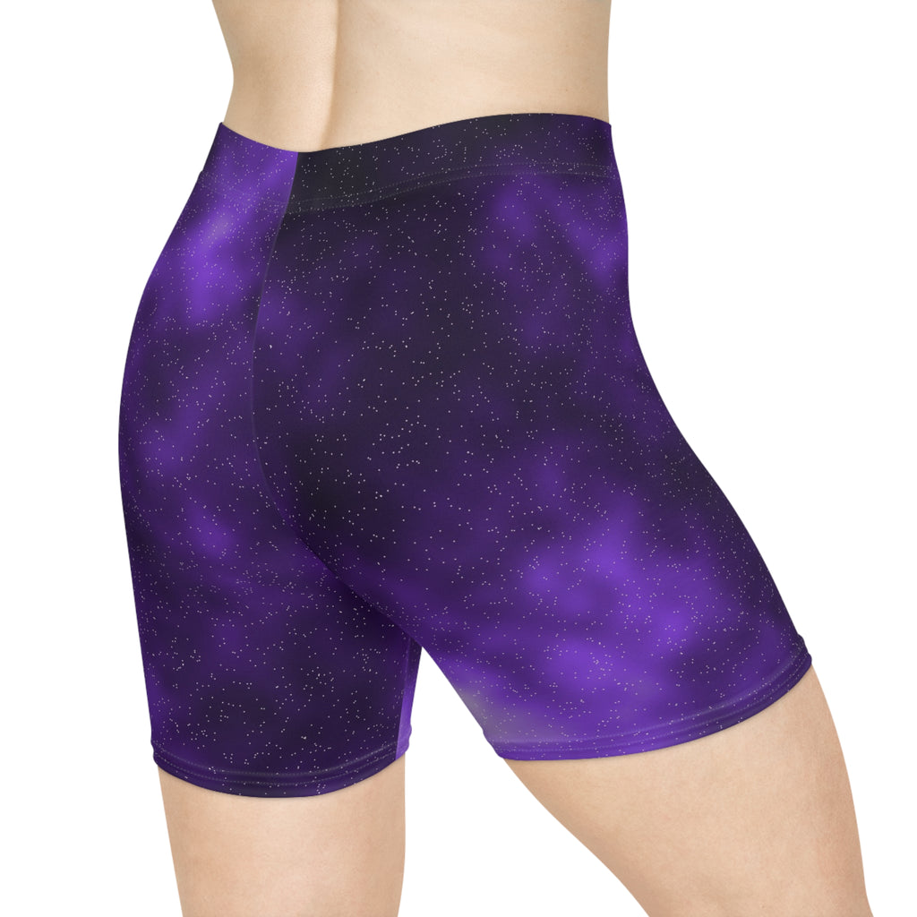 Grape Galaxy Women's Biker Shorts — High-Waist Workout Shorts