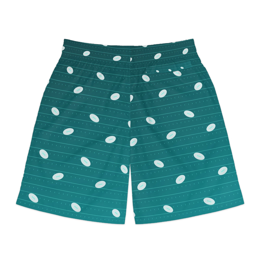 Football Teal Wave Gridiron Men's Athletic Shorts with Pockets