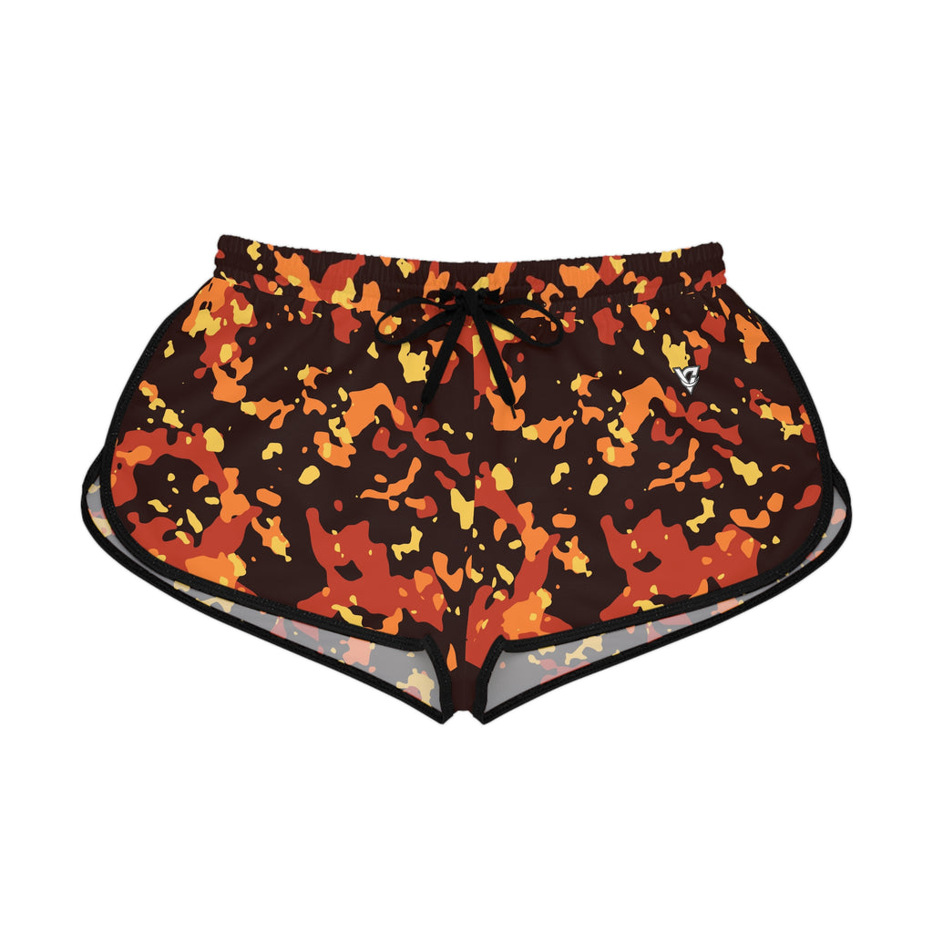 Women's Sunset Orchard Splatter Relaxed Shorts — All-Over Print Running & Workout Shorts