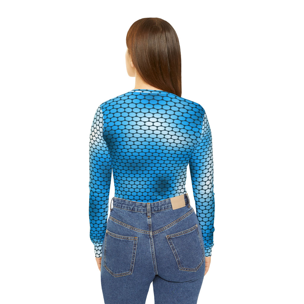 Aqua Serpent Scale Women's Long Sleeve V-Neck Athletic Top