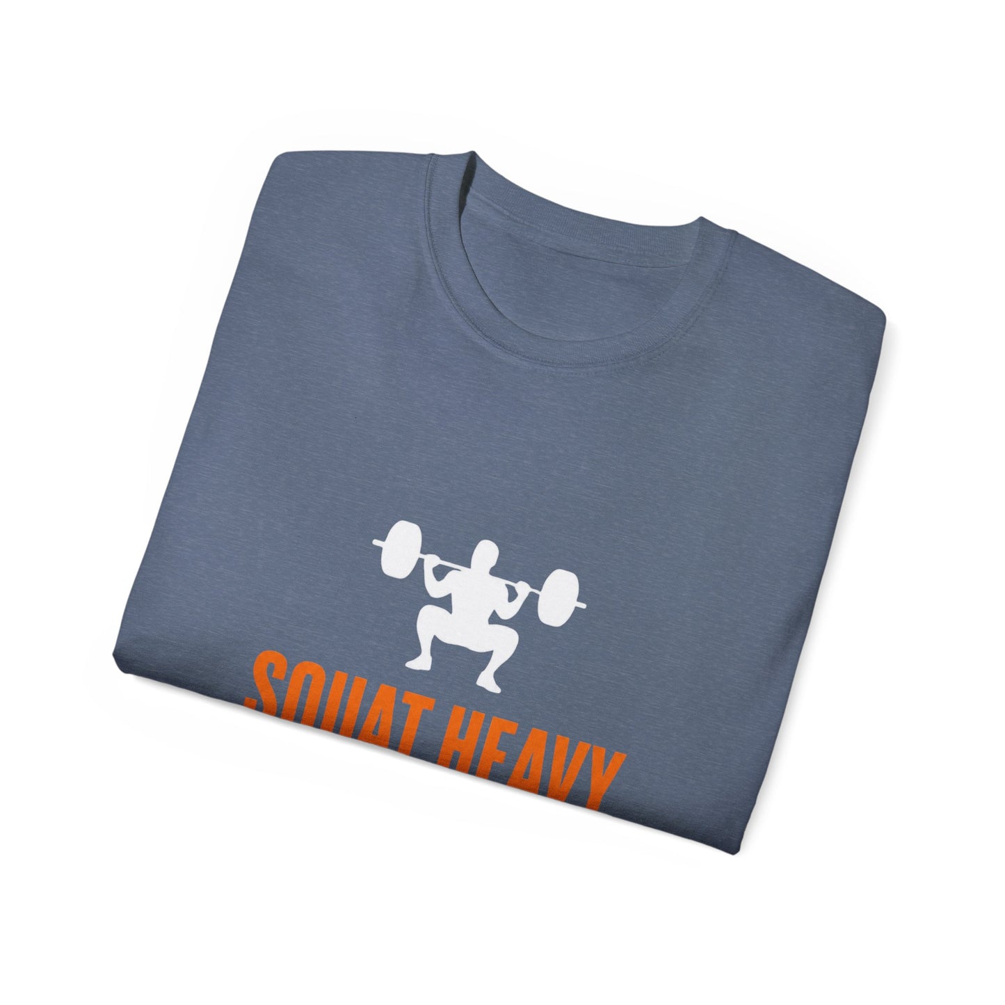 Squat Heavy Tee — Bold Orange Gym Shirt for Weightlifters & CrossFit