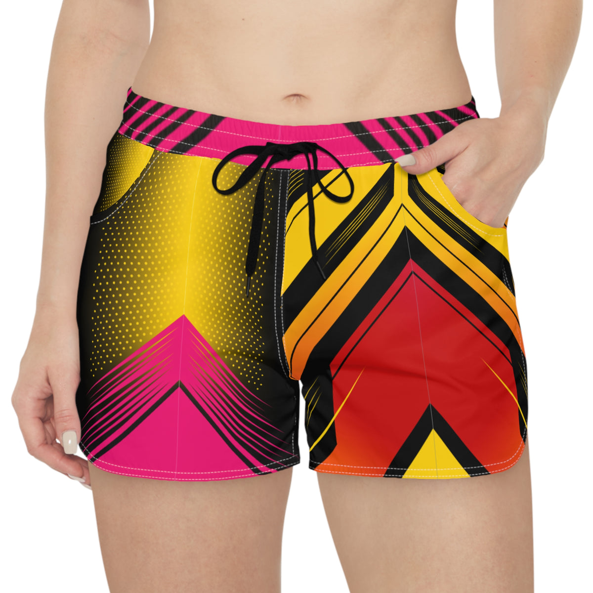 Women's Multipurpose Athletic Shorts with Pockets | Neon Chevron