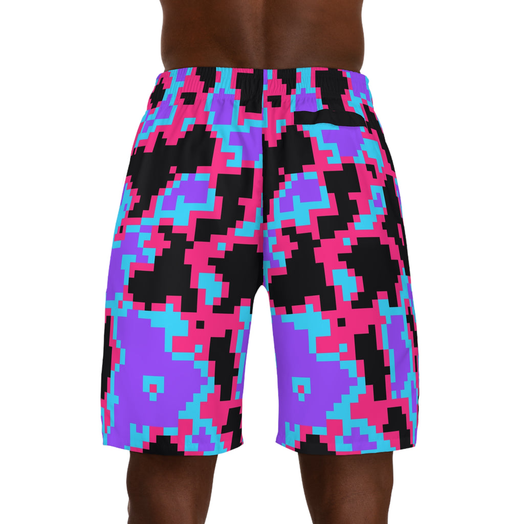 Men's Neon Digital Camo Performance Jogger Athletic Shorts with Pockets