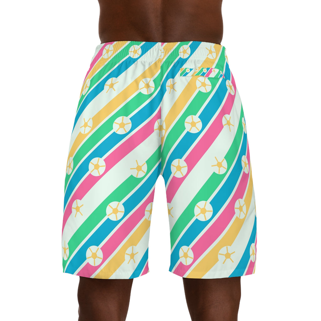 Soccer Mint Sorbet Stripe Surge Men's Athletic Shorts with Pockets