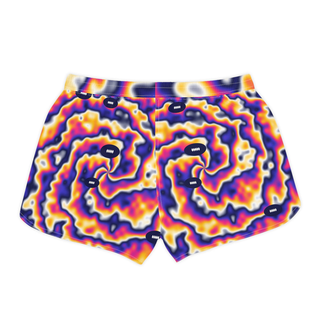 Football Royal Flame Tie-Dye Spin Women's Athletic Shorts with Pockets