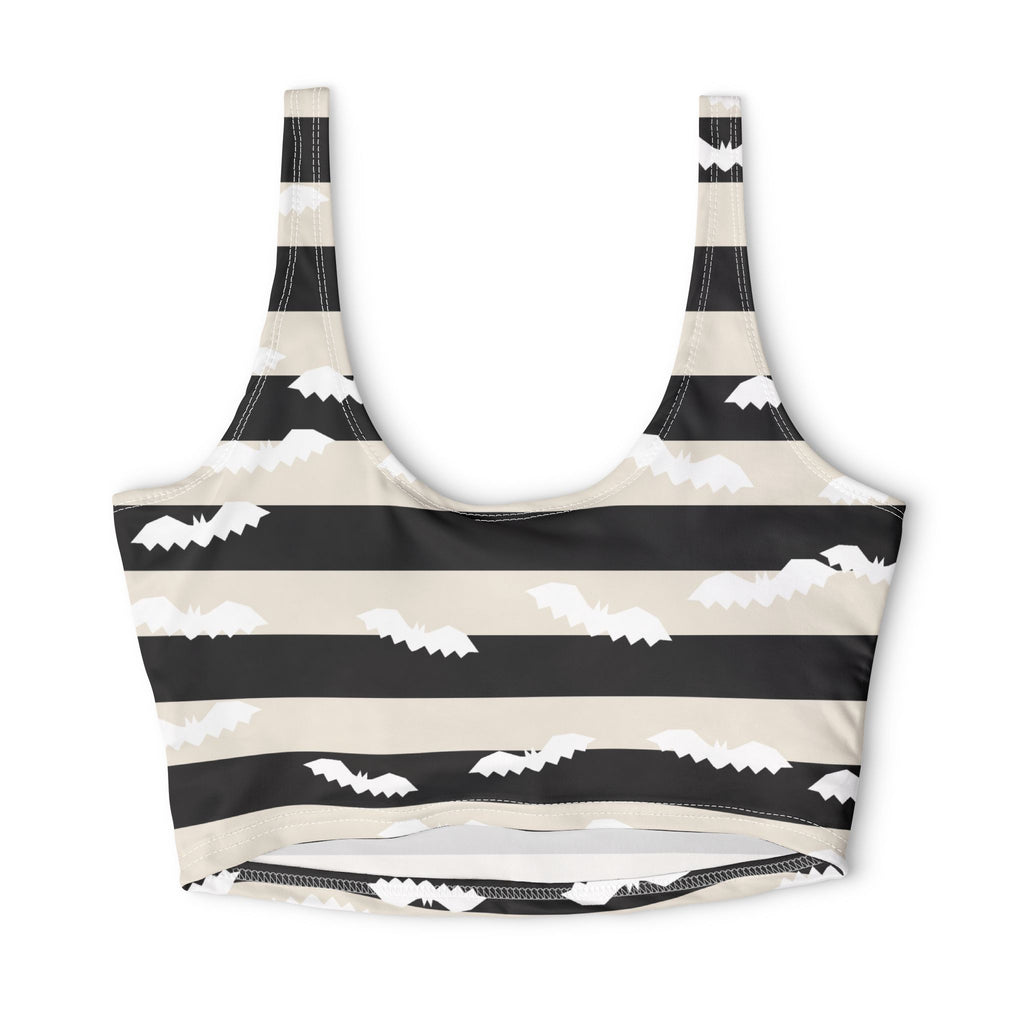 Halloween Bone White Bat Stripe Sports Bra