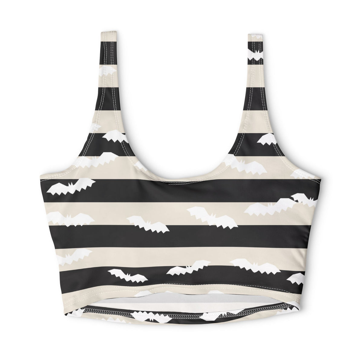 Halloween Bone White Bat Stripe Sports Bra