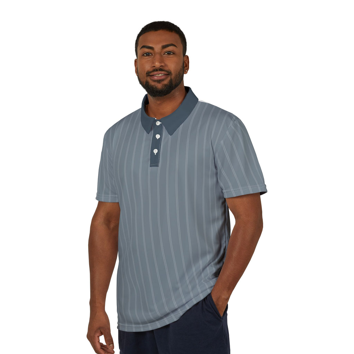 Classic Slate Pinstripe Polo Shirt