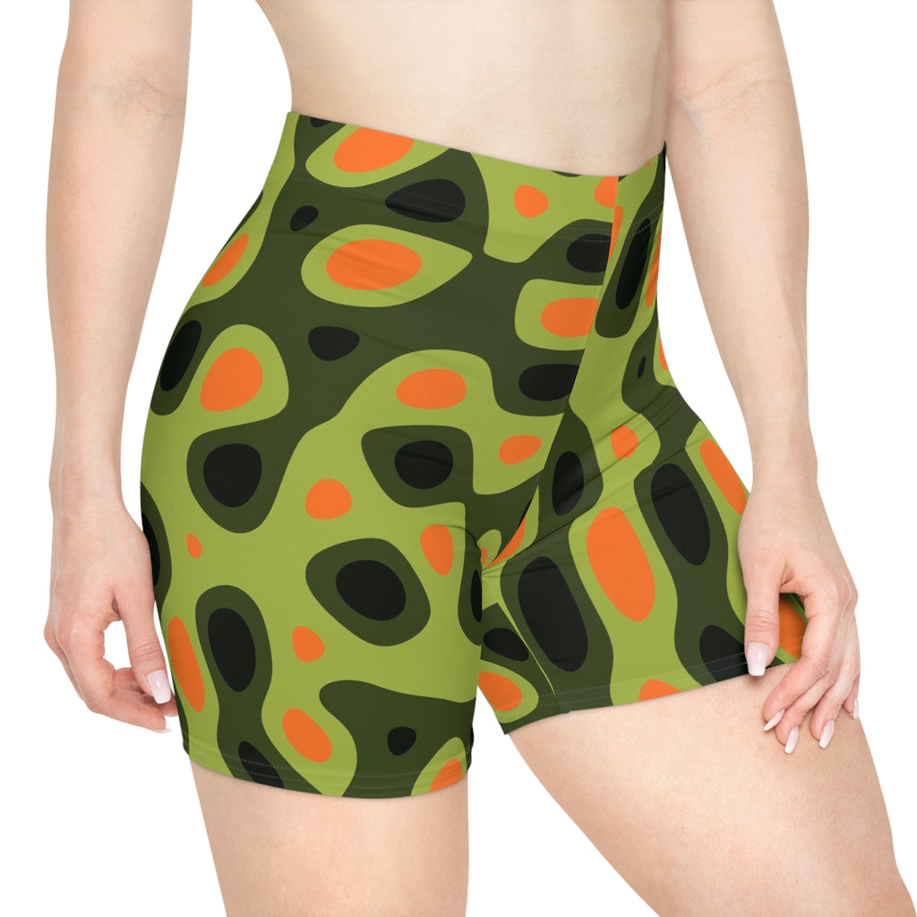 Moss Flame Ripple Women's Biker Shorts — High-Waist Workout Shorts