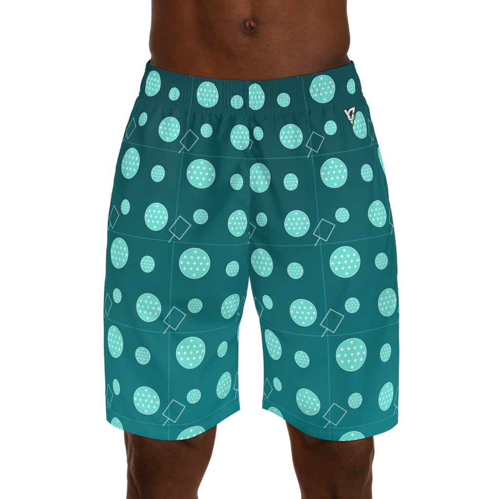 Pickleball Teal Wave Dink Dot Men's Athletic Shorts with Pockets