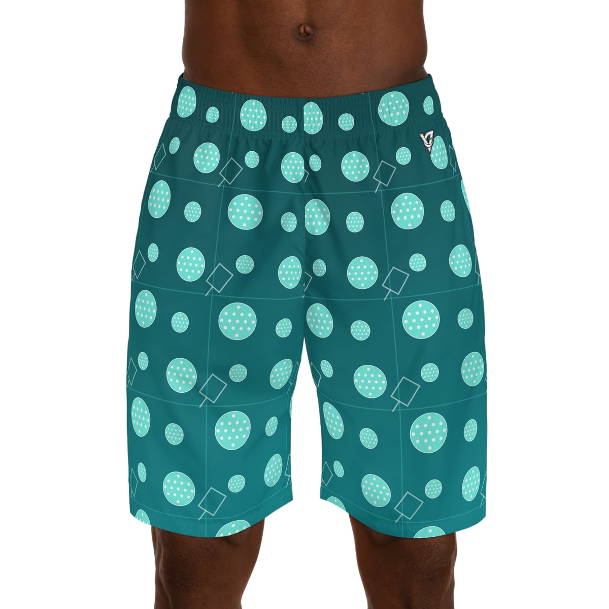 Pickleball Teal Wave Dink Dot Men's Athletic Shorts with Pockets