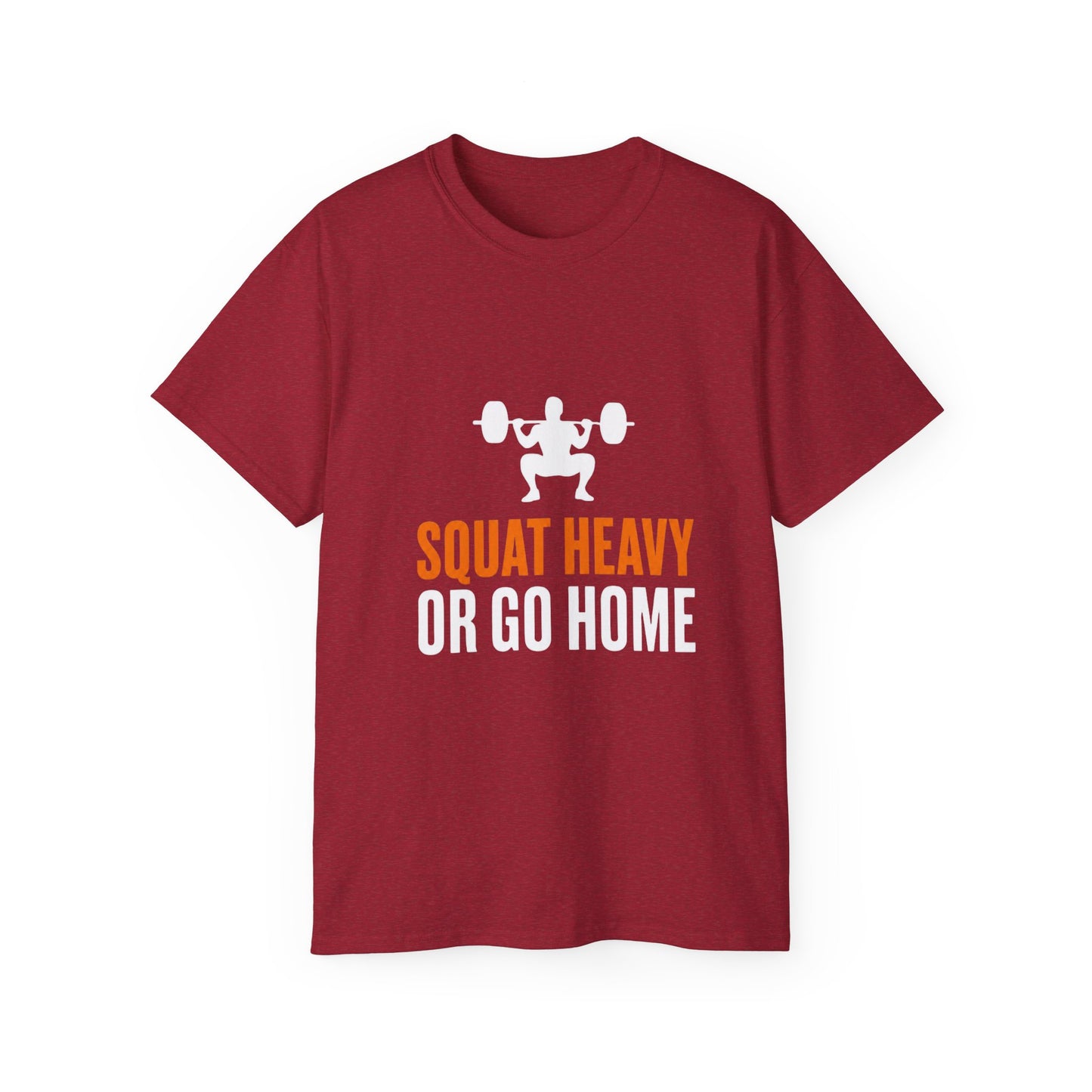 Squat Heavy Tee — Bold Orange Gym Shirt for Weightlifters & CrossFit