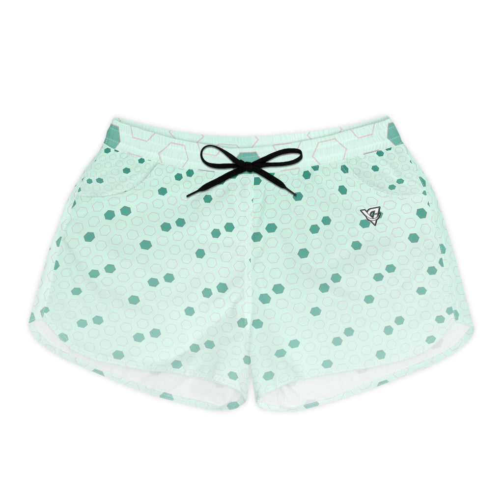 Soccer Mint Glow Hex Pitch Women's Athletic Shorts with Pockets
