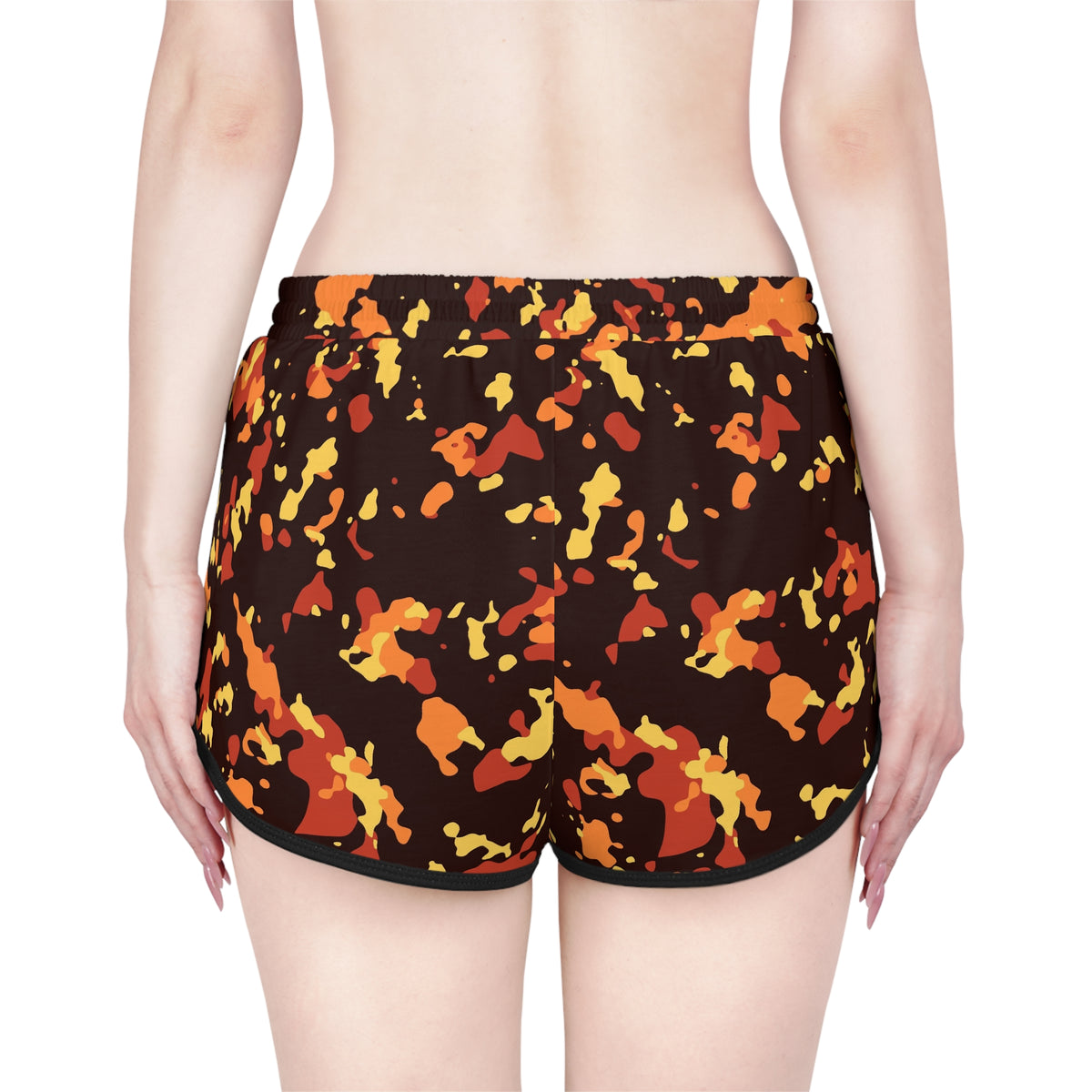 Women's Sunset Orchard Splatter Relaxed Shorts — All-Over Print Running & Workout Shorts