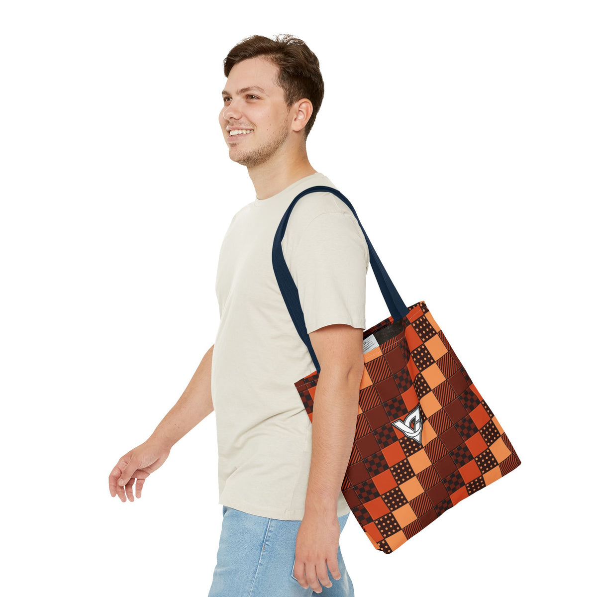 Rust Patchwork Tote Bag — All-Over Print Gym & Everyday Tote