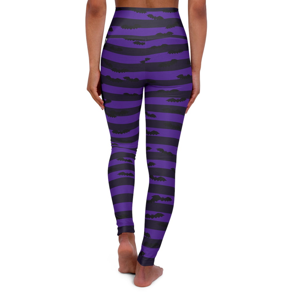 Halloween Witching Purple Bat Stripe High-Waisted Yoga Leggings