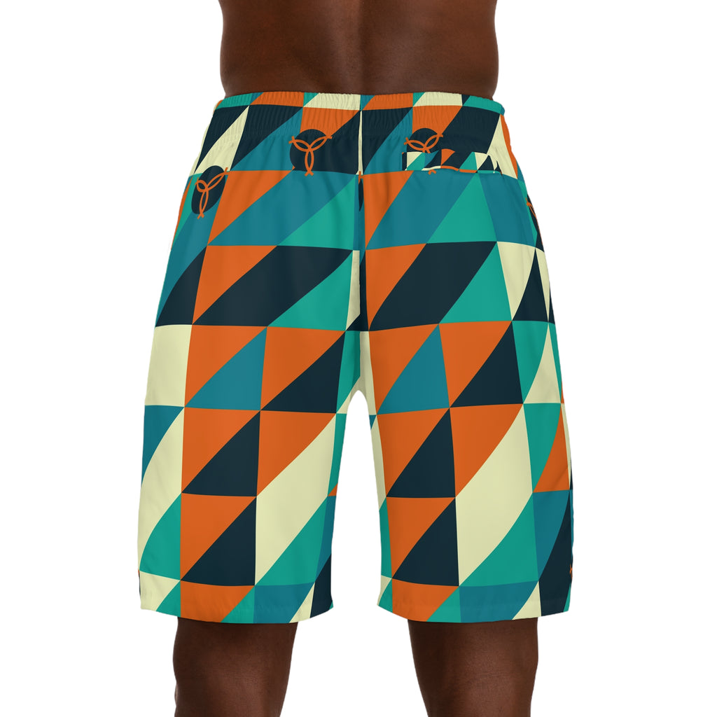 Volleyball Peacock Prism Block Men's Athletic Shorts with Pockets