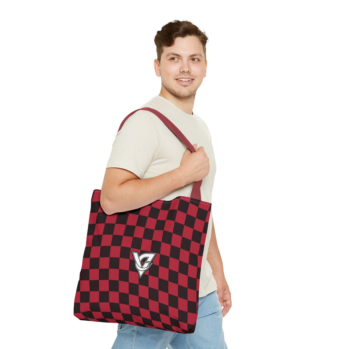 Spiced Wine Warp Check Tote Bag — All-Over Print Gym & Everyday Tote