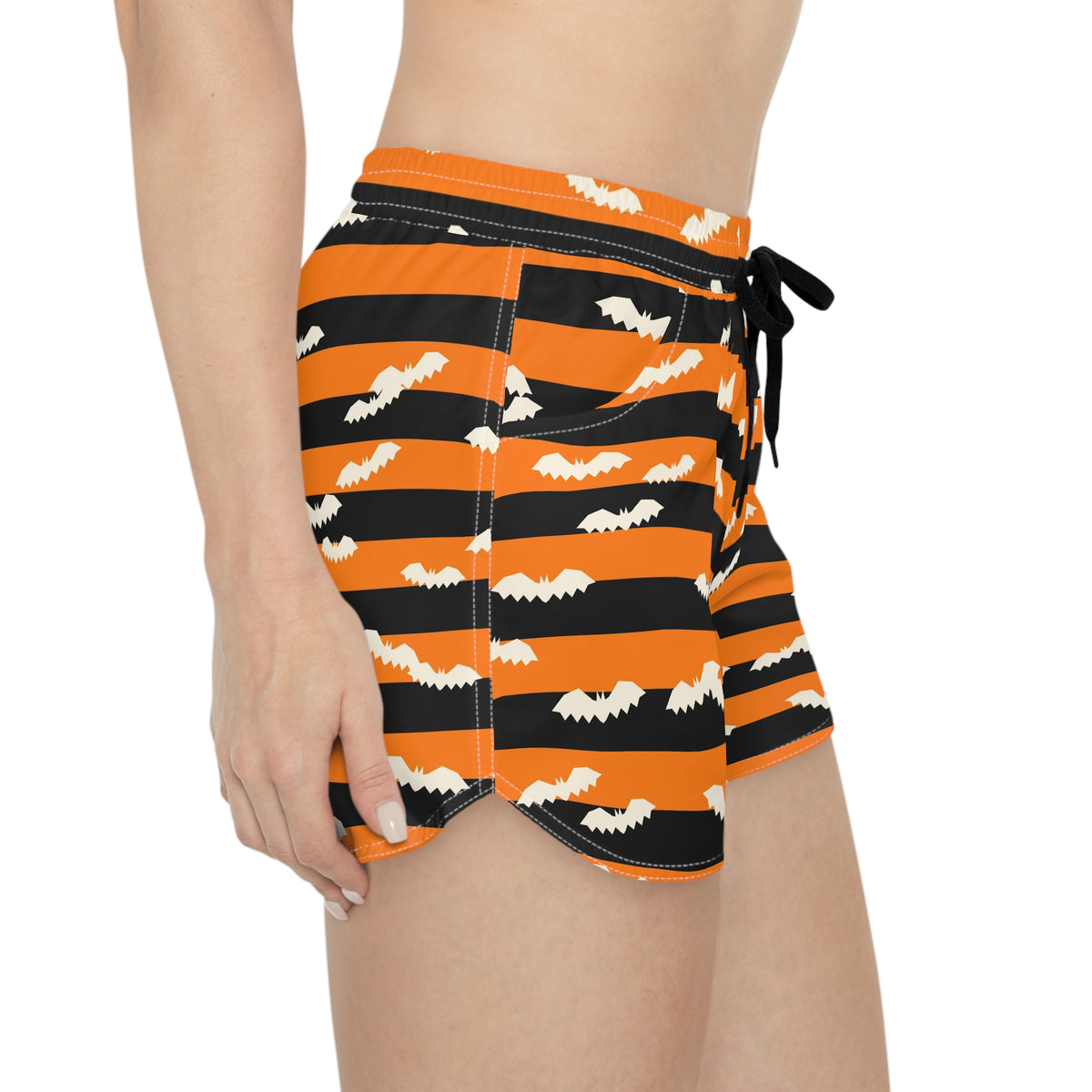 Women's Multipurpose Athletic Shorts with Pockets | Halloween Pumpkin Orange Bat Stripe
