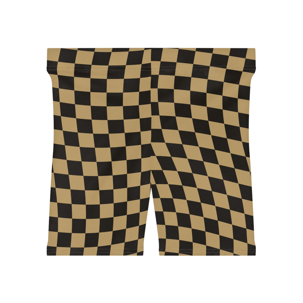 Sandstorm Warp Check Women's Biker Shorts — High-Waist Workout Shorts