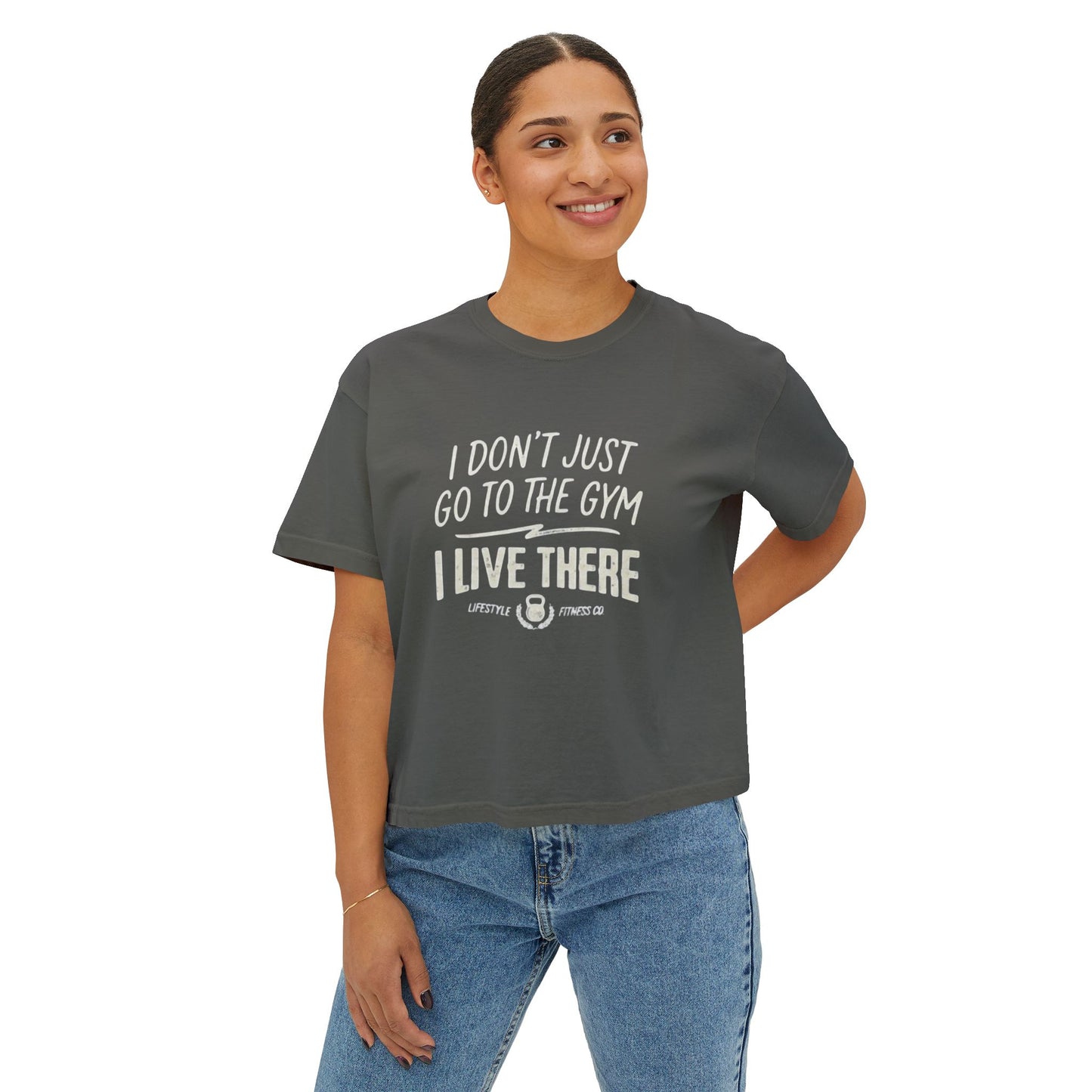 Gym Lover Women's Boxy Tee — "I Don't Just Go to the Gym, I Live There" Fitness Shirt