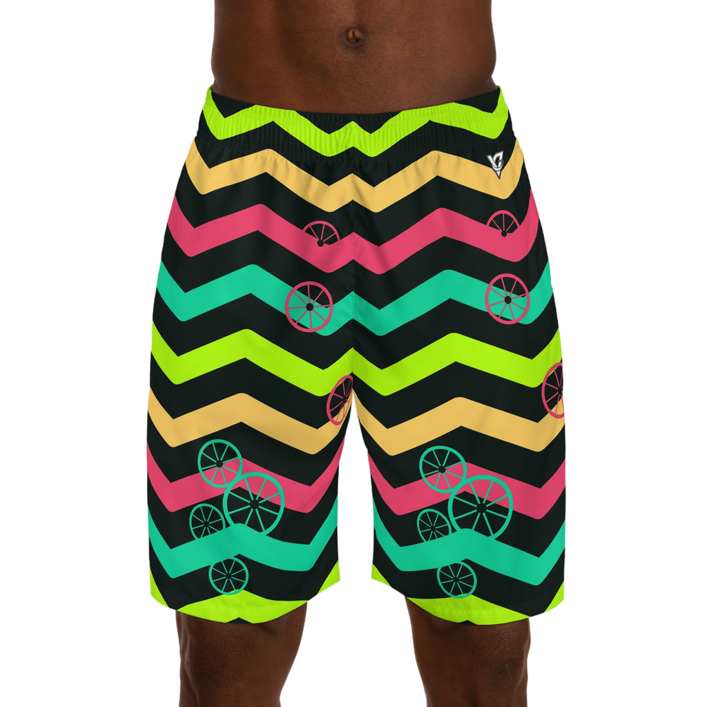 Cycling Emerald Zest Chevron Rush Men's Athletic Shorts with Pockets