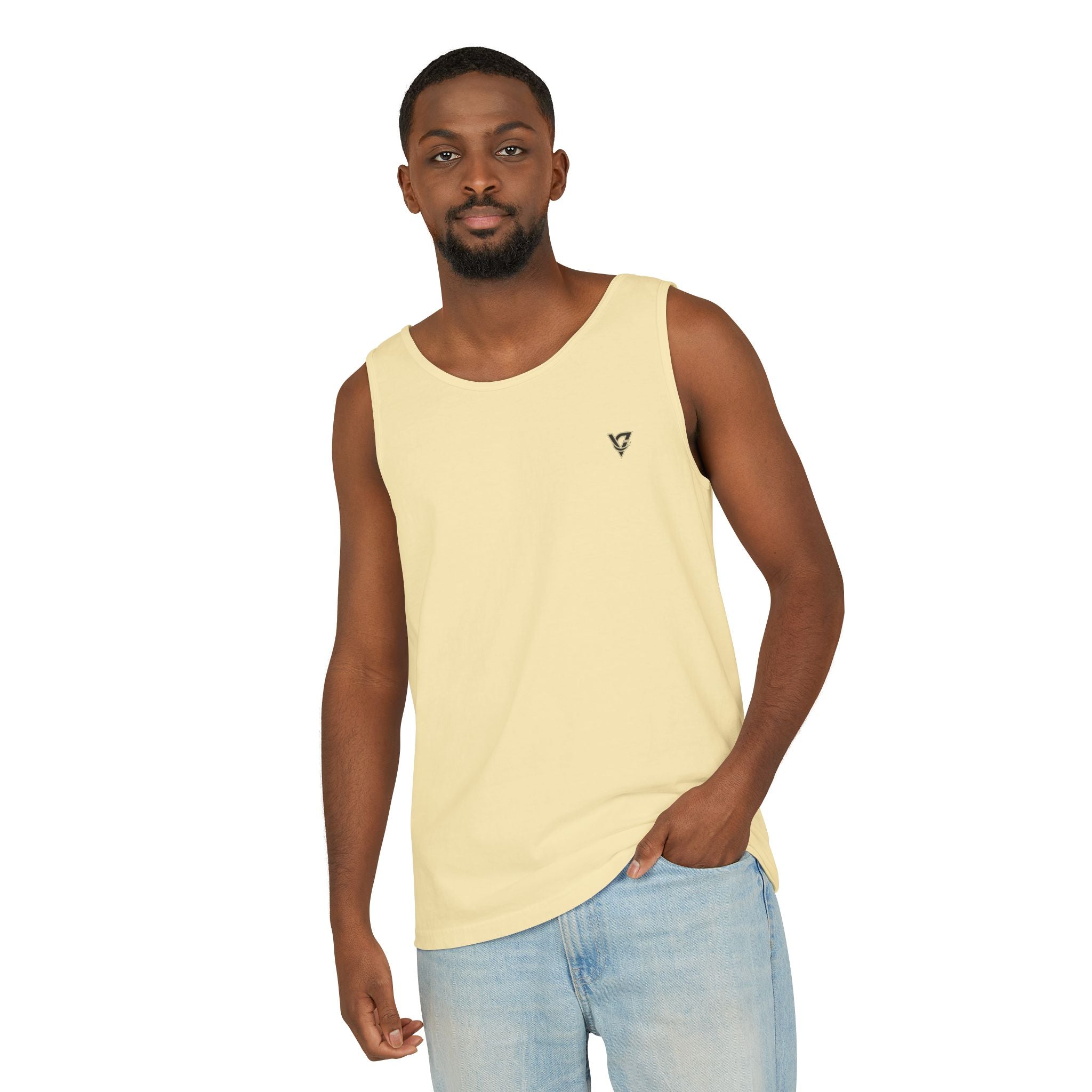 Minimal Geometric Triangle Logo Tank Top | Chest Emblem