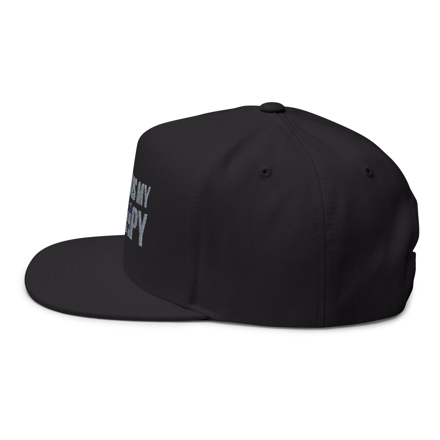 Flat Bill Cap — "The Gym Is My Therapy" Embroidered Fitness Hat