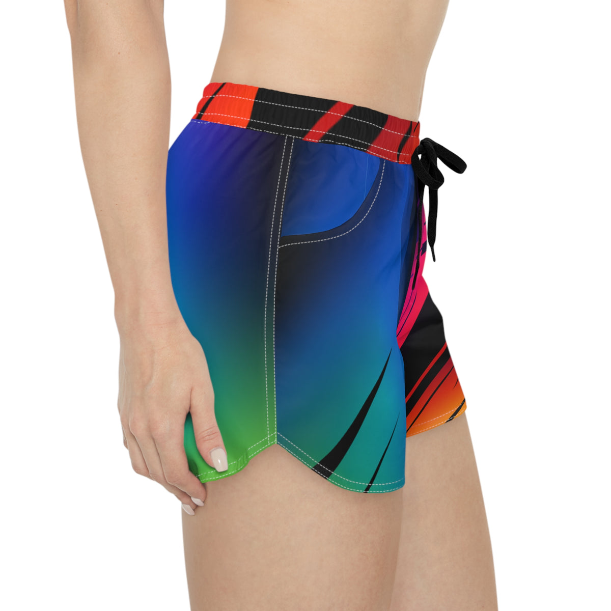 Women's Multipurpose Athletic Shorts with Pockets | Rainbow Geometric