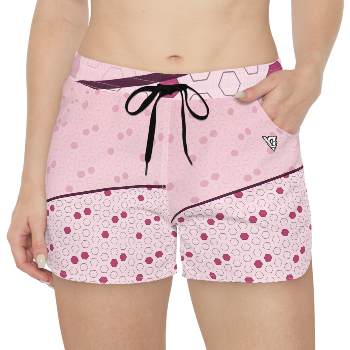 Soccer Blush Rose Hex Pitch Women's Athletic Shorts with Pockets