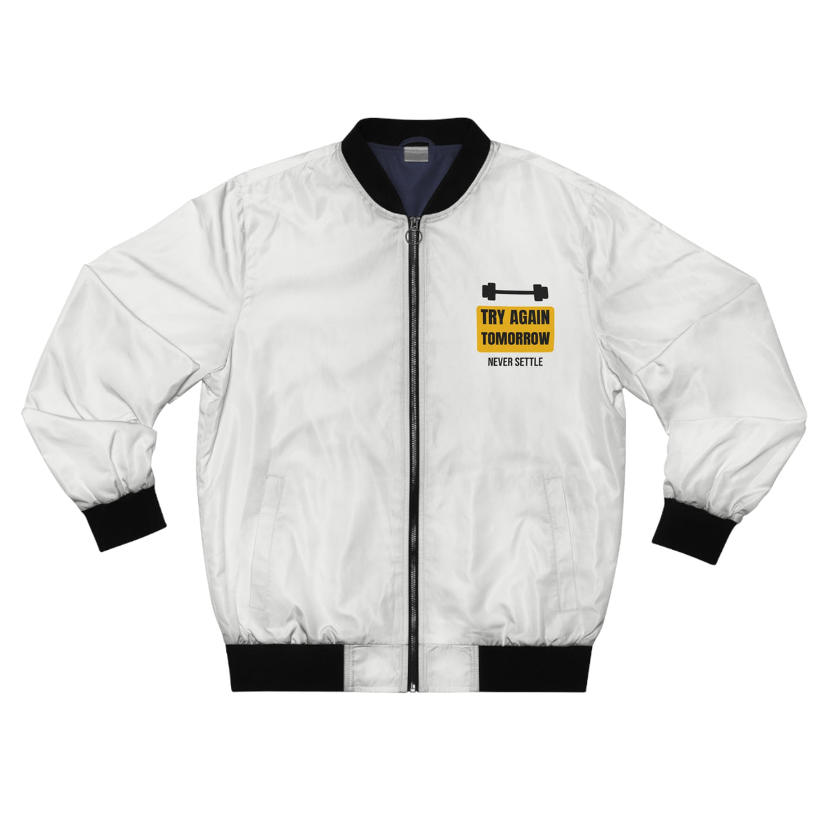 Men's Try Again Tomorrow Bomber Jacket – White Motivational Gym Jacket