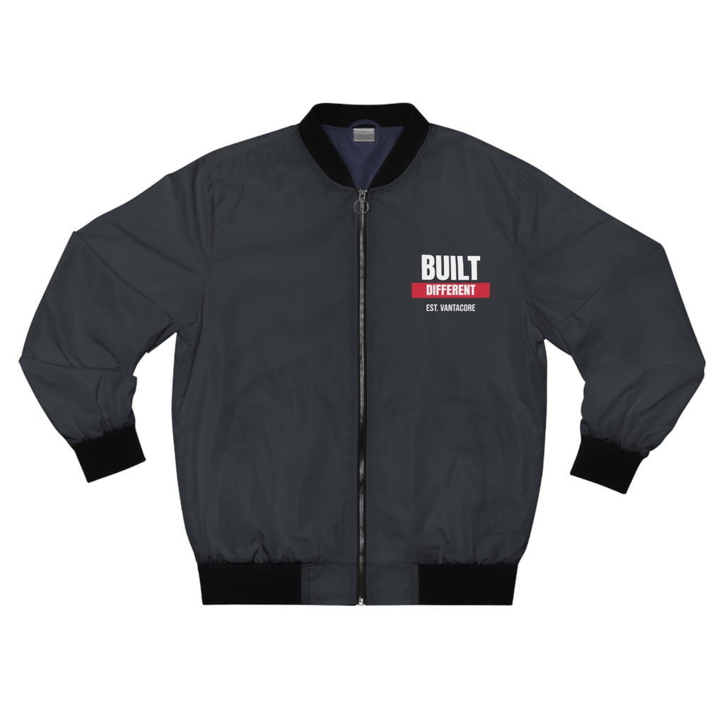 Men's Built Different Bomber Jacket – Charcoal Motivational Gym Jacket