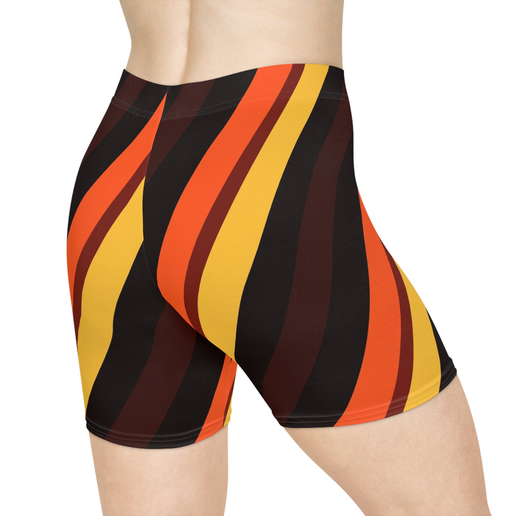 Ember Stripe Women's Biker Shorts — High-Waist Workout Shorts