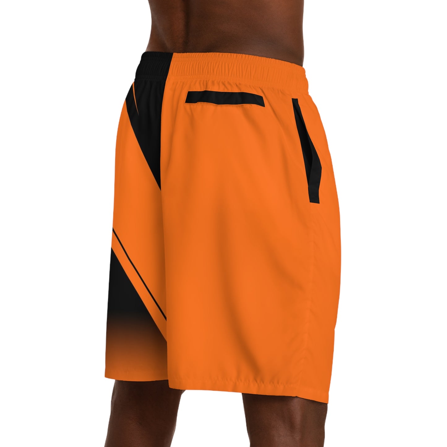 Men's Orange Black Athletic Jogger Shorts — Lightweight Sports & Lounge Wear