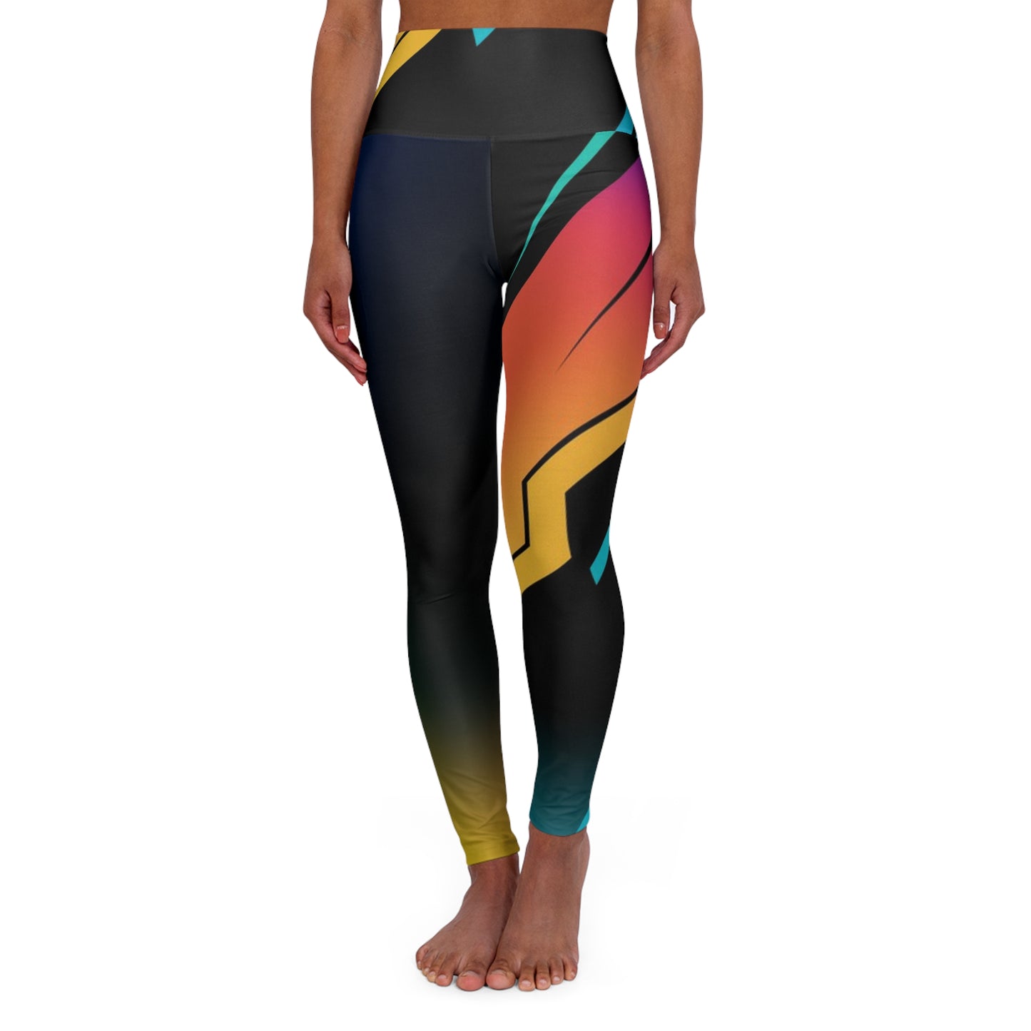 High-Waist Rainbow Gradient Yoga Leggings — Abstract Neon Athletic Leggings