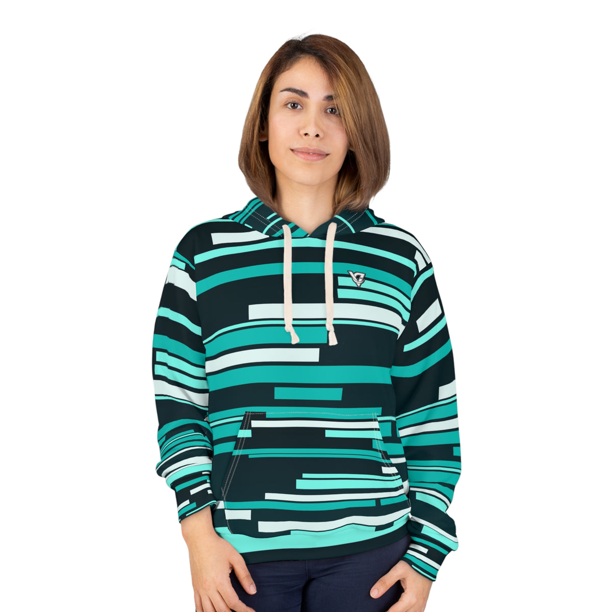 Teal Glitch Men's Pullover Hoodie