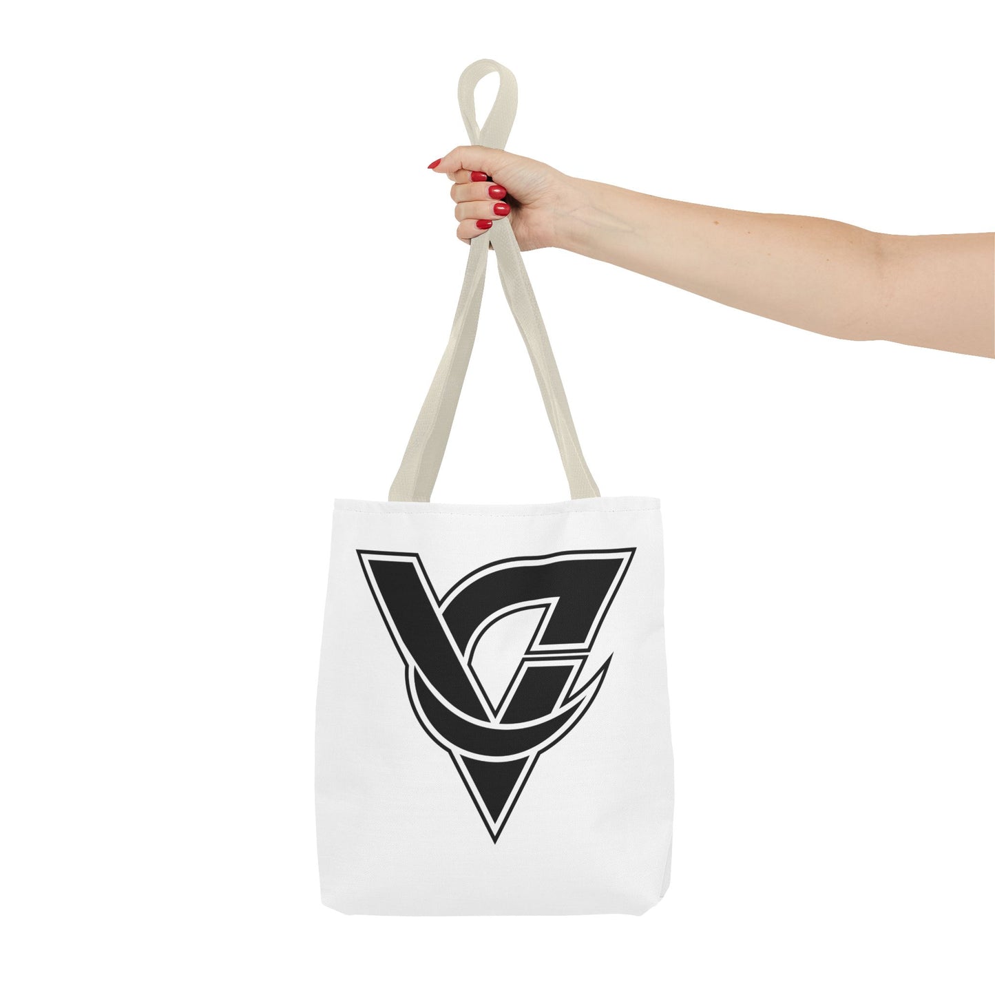 Monogram V Triangle Tote Bag – Bold Black Logo All-Over Print