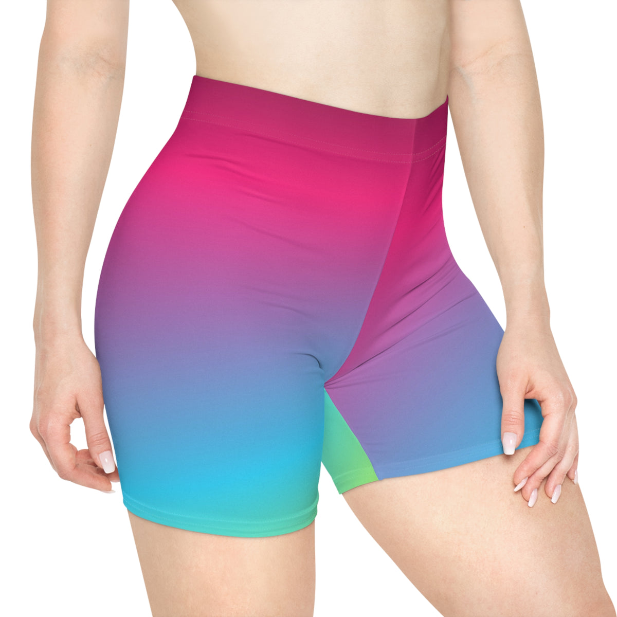 Neon Ombre Women's Biker Shorts — High-Waist Workout Shorts