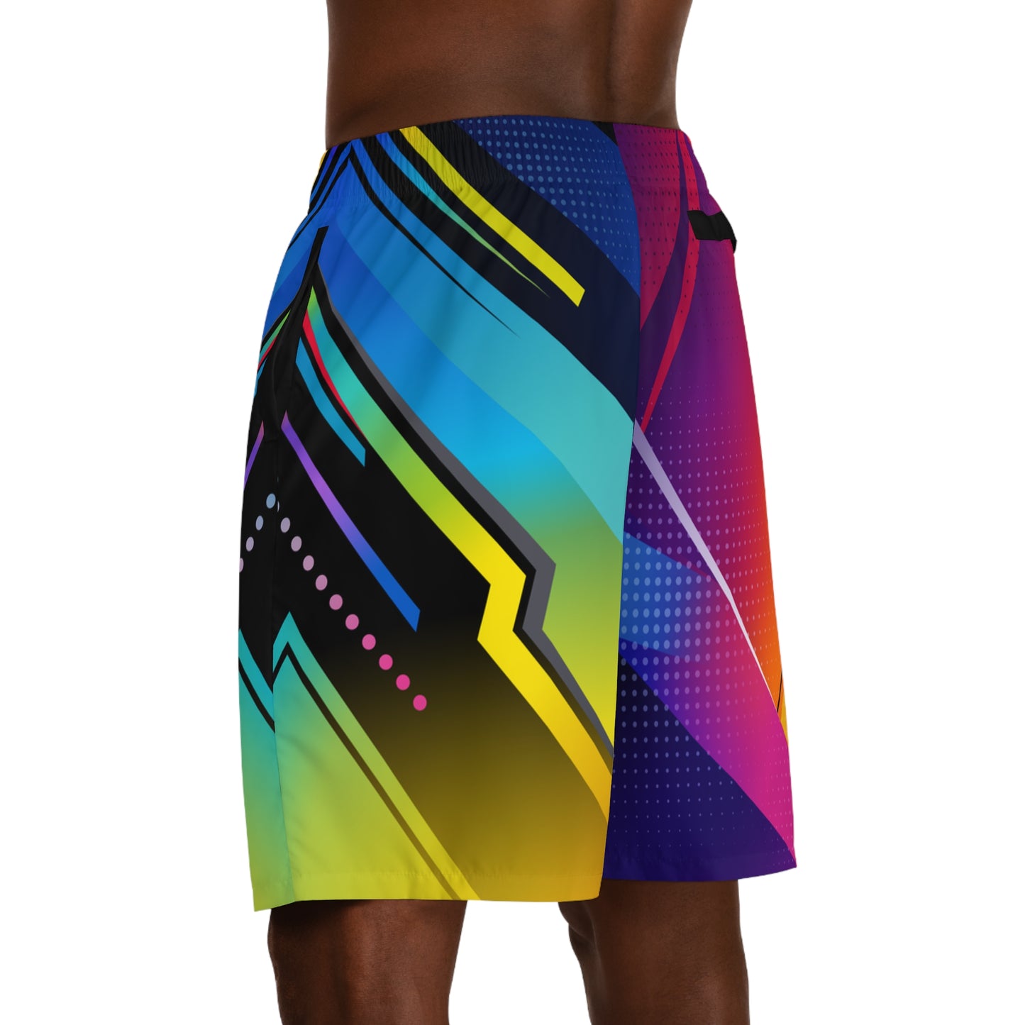 Men's Abstract Neon Athletic Jogger Shorts — Colorful Geometric AOP