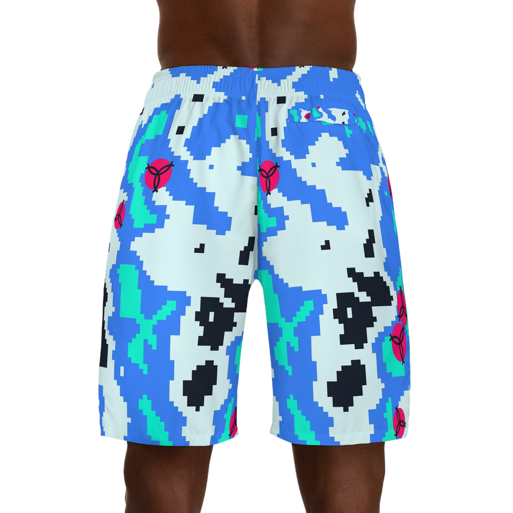 Volleyball Arctic Neon Pixel Camo Men's Athletic Shorts with Pockets