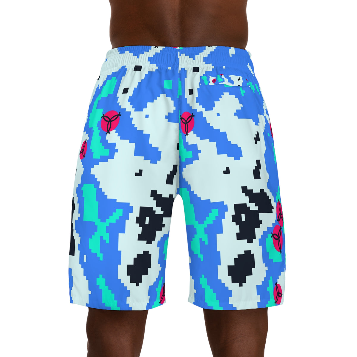 Volleyball Arctic Neon Pixel Camo Men's Athletic Shorts with Pockets