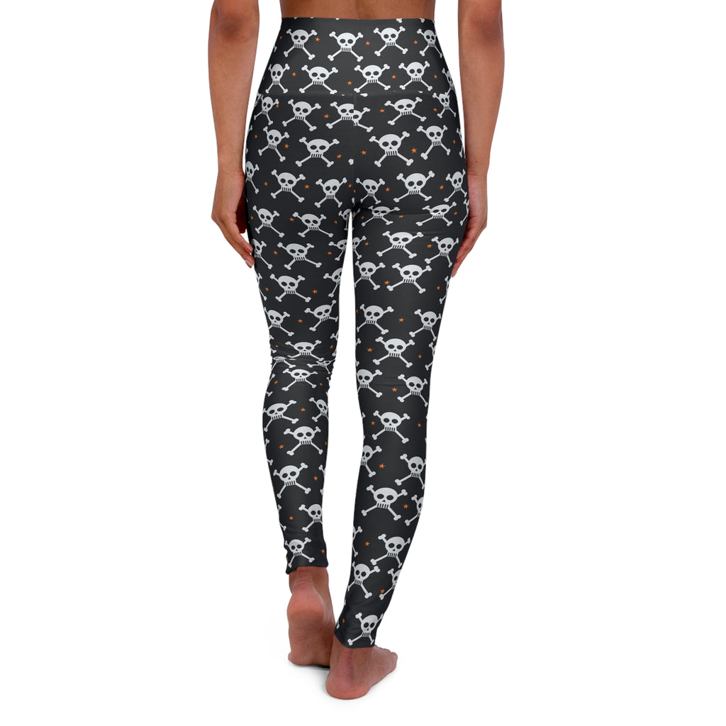 Halloween Graveyard Grey Skull & Crossbones High-Waisted Yoga Leggings
