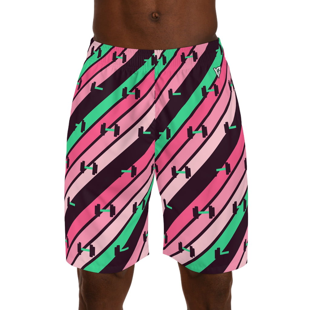 Training & Gym Flamingo Fizz Stripe Surge Men's Athletic Shorts with Pockets