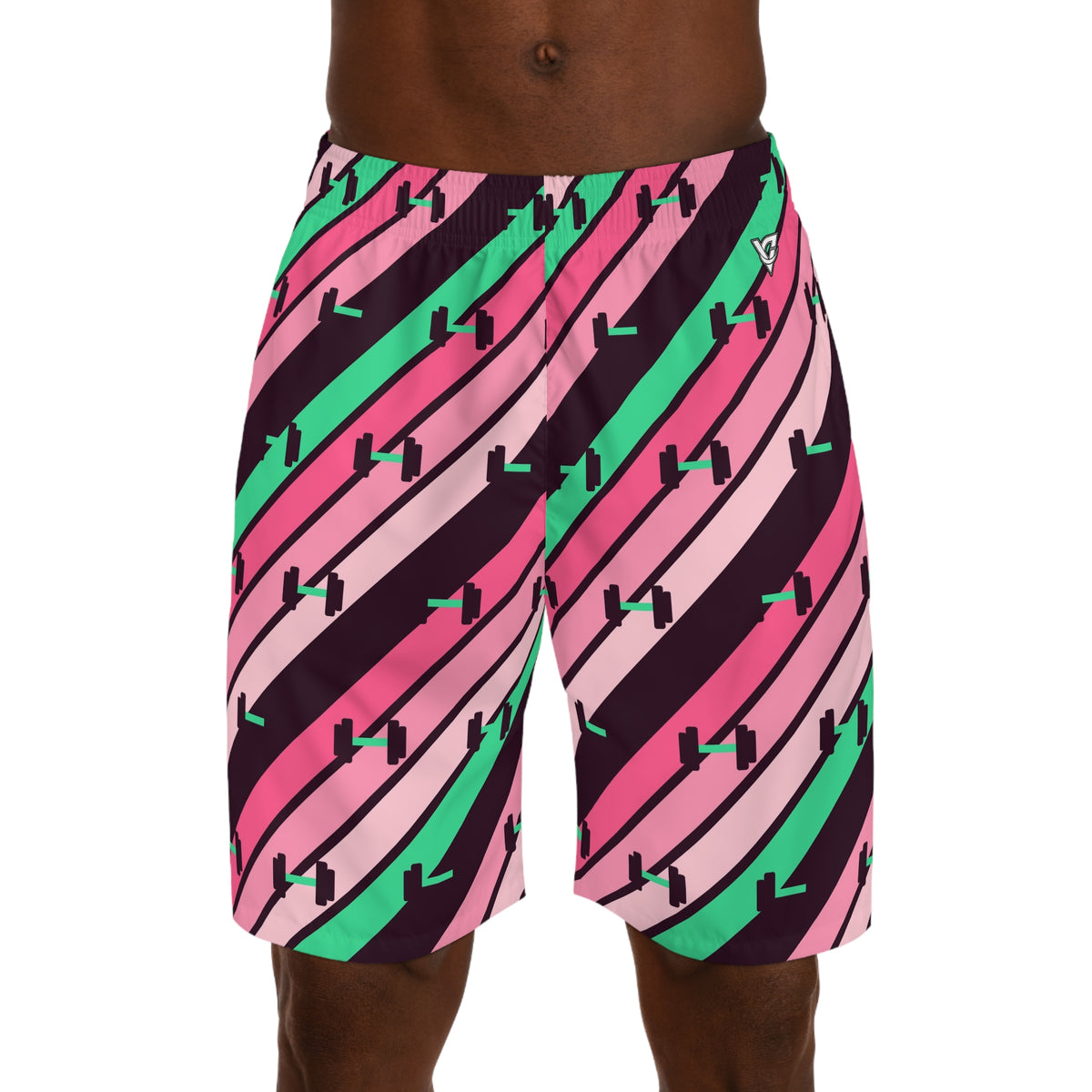 Training & Gym Flamingo Fizz Stripe Surge Men's Athletic Shorts with Pockets