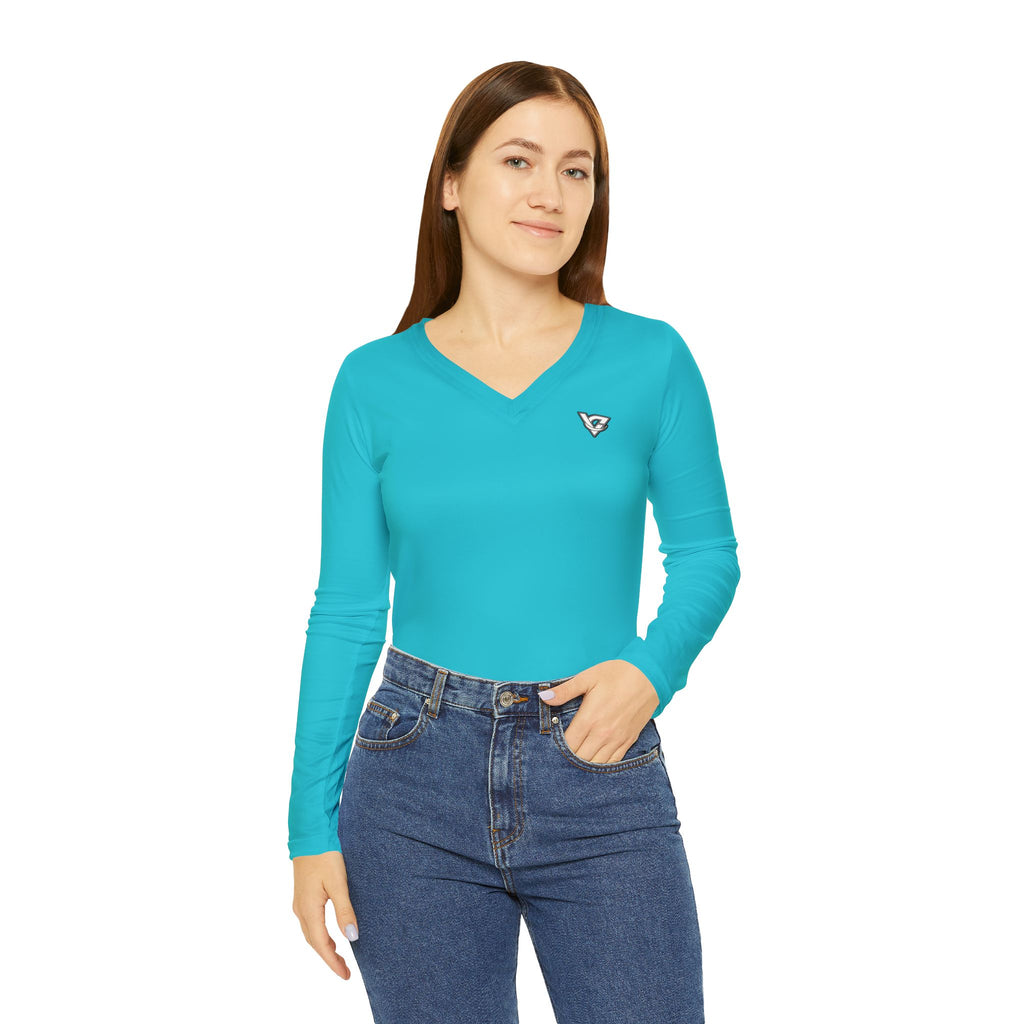 Aqua Essential Women's Long Sleeve V-Neck Athletic Top