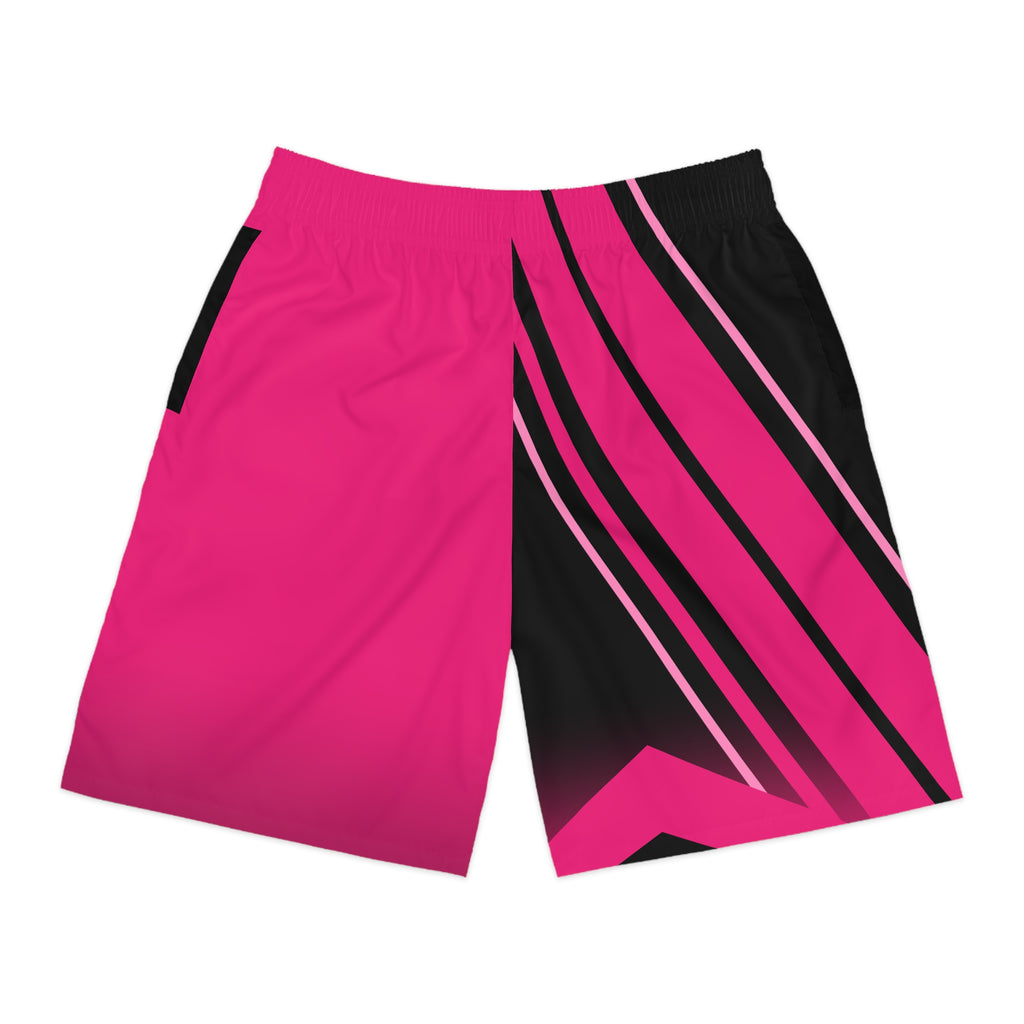 Men's Neon Pink & Black Running Jogger Shorts with Pockets — Athletic Performance AOP